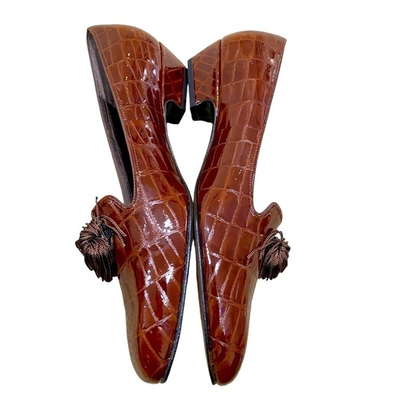 Nwot Selby comfort flex patent leather slip on caramel faux croc tassel bow sz 9 - Picture 6 of 10